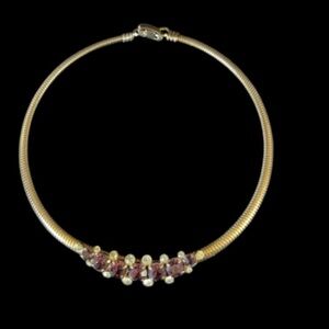 Vintage Coro Gold-tone Choker Necklace w/ Purple Stones